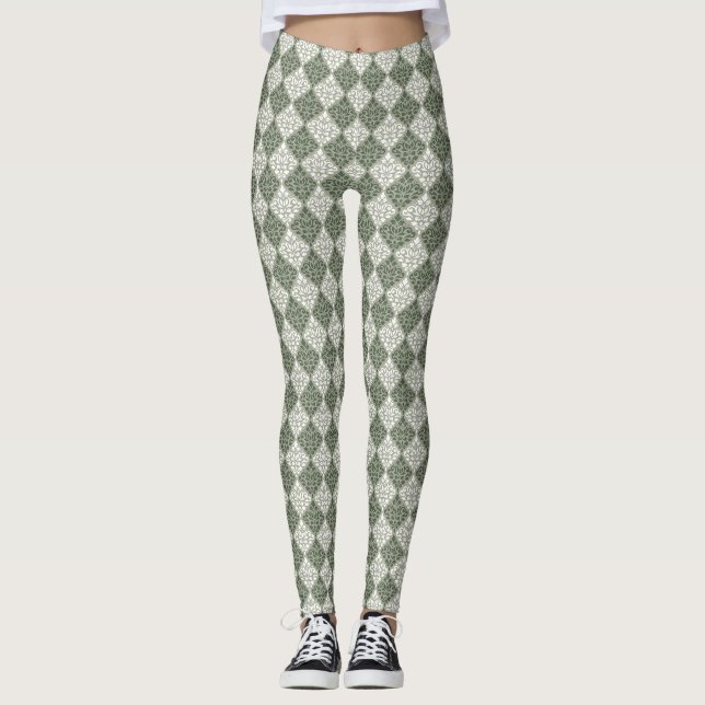Scroll Damask Rpt Muster grün, grün Leggings (Vorderseite)