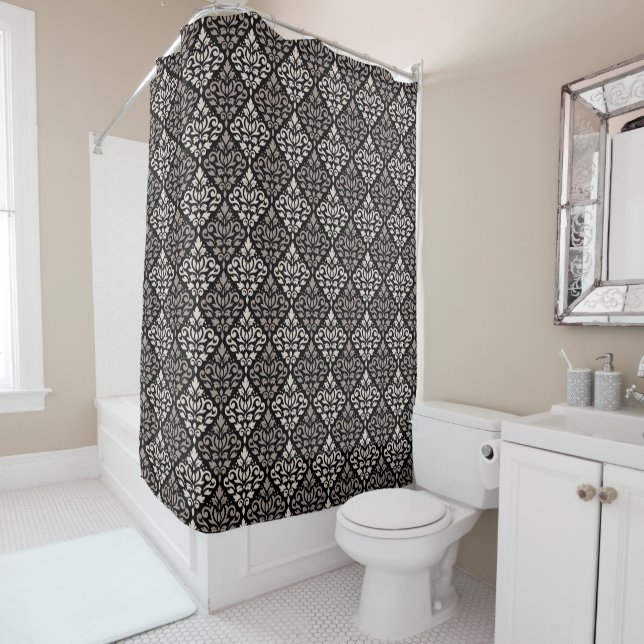 Scroll Damask Rpt Muster Taupe Creme Black Duschvorhang (Beispiel)