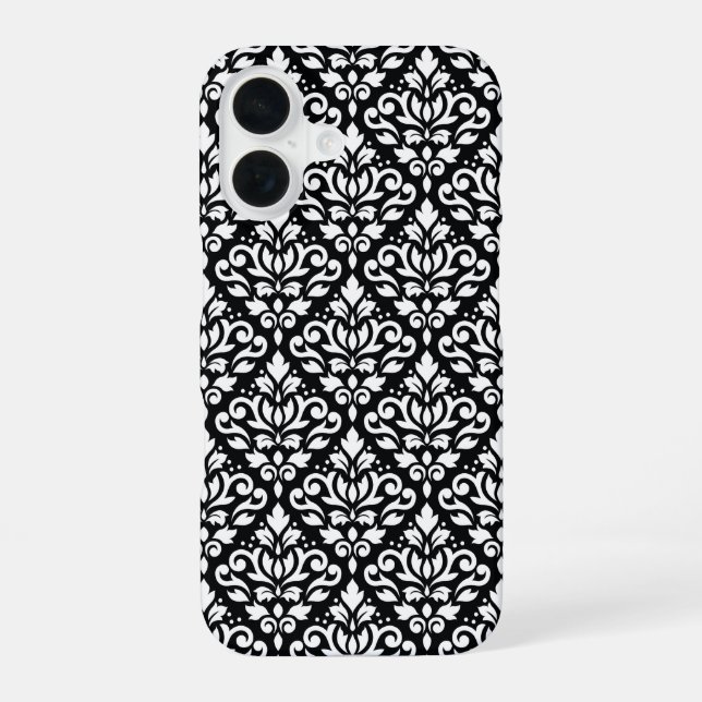 Scroll Damask Weiß auf Schwarz Muster iPhone 16 Hülle (Rückseite)