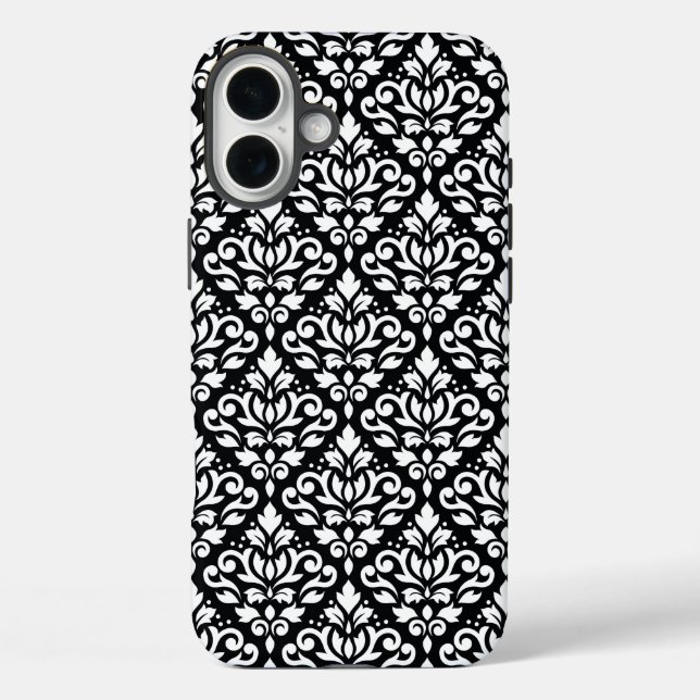 Scroll Damask White auf schwarzem Muster Case-Mate iPhone Hülle (Rückseite)