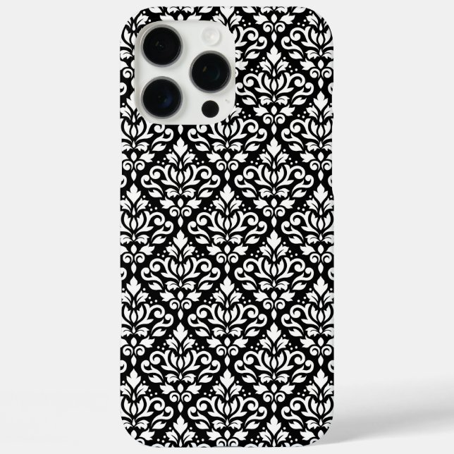 Scroll Damask White auf schwarzem Muster Case-Mate iPhone Hülle (Rückseite)