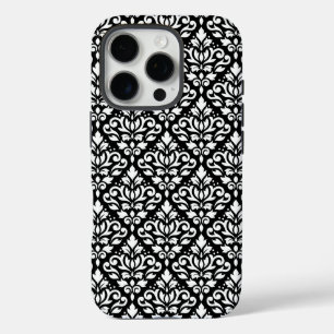 Scroll Damask White auf schwarzem Muster iPhone 16 Pro Hülle