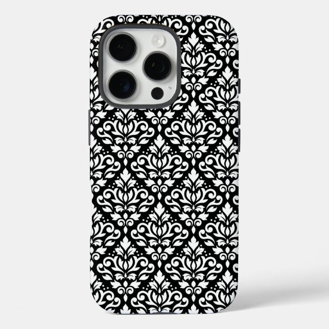 Scroll Damask White auf schwarzem Muster Case-Mate iPhone Hülle (Rückseite)