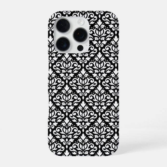 Scroll Damask White auf schwarzem Muster iPhone Hülle (Rückseite)