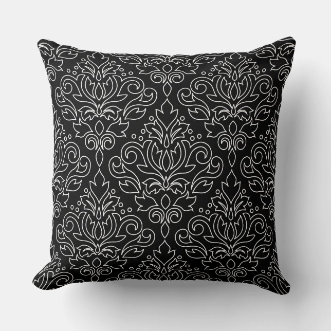 Scroll Damask White on Black Line Big Pattern Kissen (Vorderseite)
