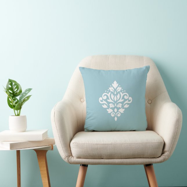 Scroll Damask White on Blue Kissen (Stuhl )