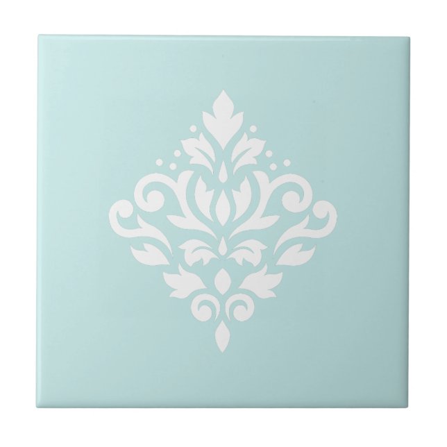 Scroll Damask White on Duck Egg Blue Fliese (Vorderseite)
