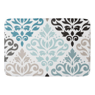 Scroll Damask XLg Muster Teals Browns White Badematte