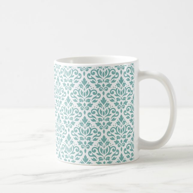 Scroll Damast Teal Muster Kaffeetasse (Rechts)