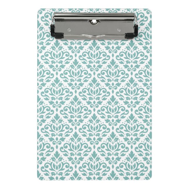 Scroll Damast Teal Muster Mini Klemmbrett (Vorderseite)