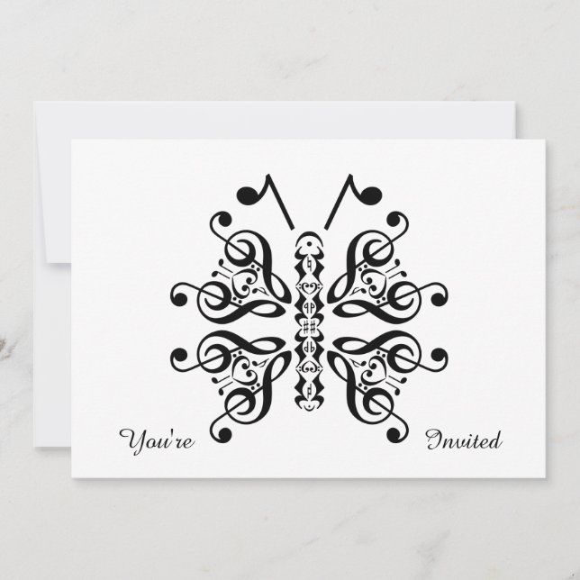 Scroll Design für Musical Butterfly Musiknote Einladung (Vorderseite)