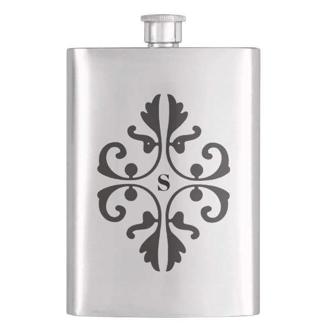 Scroll-Design mit Monogramm Flachmann (Vorderseite)