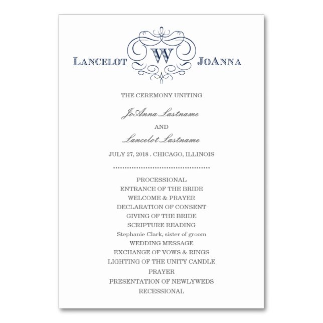 Scroll Frame Wedding Program Tischnummer (Vorderseite)