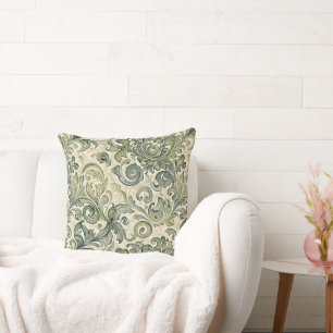 Scrolled Acanthus Sage und Aquamarin Kissen