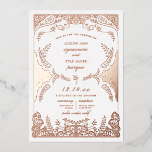 Scrolling Blätter Whimsical Wedding Rose Gold Folieneinladung
