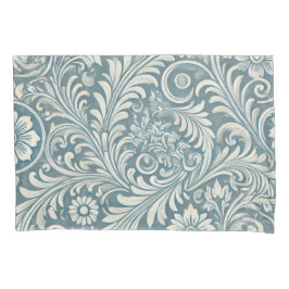 Scrolling Damask Pattern in Soft Blue und Ivory Kissenbezug