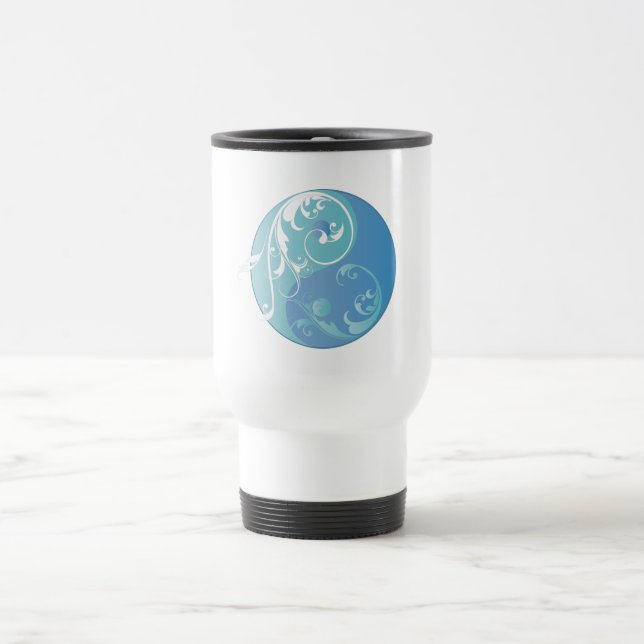 Scrolling Yin & Yang (Earth Blues) Reisebecher (Mittel)