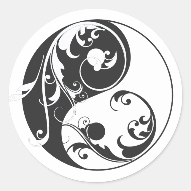 Scrolling Yin & Yang (schwarz) Runder Aufkleber (Vorderseite)