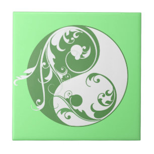 Scrolling Yin Yang Symbol (grün) Fliese