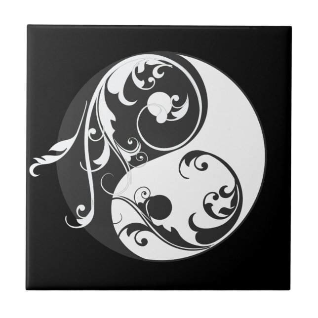 Scrolling Yin Yang Symbol (schwarz) Fliese (Vorderseite)