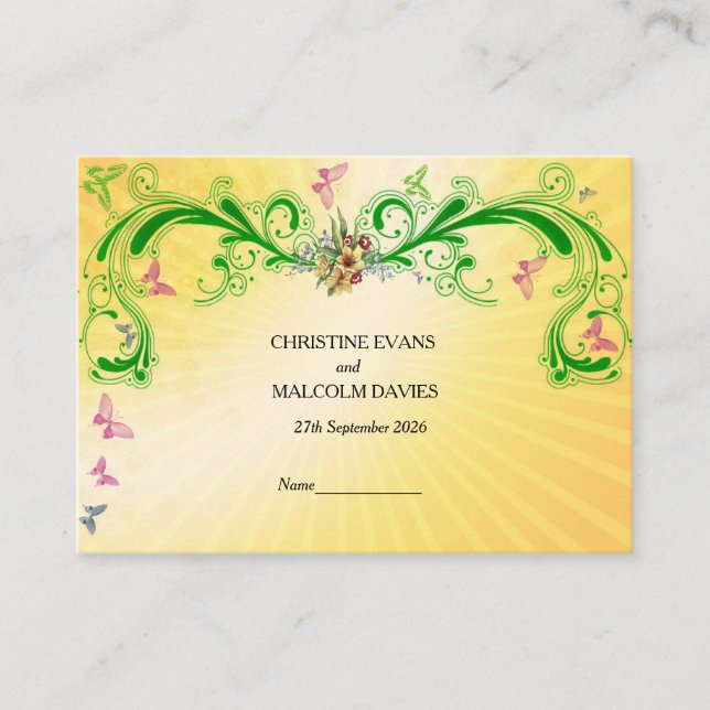 Scrolls und Schmetterlinge Platzkarte (Vorderseite)