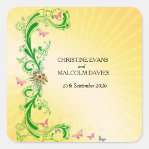 Scrolls und Schmetterlinge Quadratischer Aufkleber