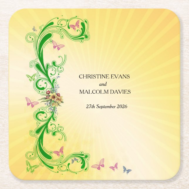 Scrolls und Schmetterlinge Rechteckiger Pappuntersetzer (Vorderseite)