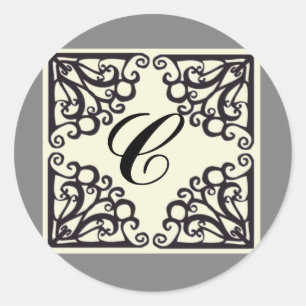 Scrollwork Aufkleber-personalisierte Initiale Runder Aufkleber