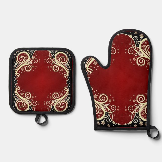 Scrollwork für klassische Stile Ofenhandschuh & Topflappen-Set (Vorderseite)