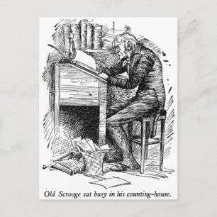 Scrooge am Schreibtisch (mit Text) Postkarte