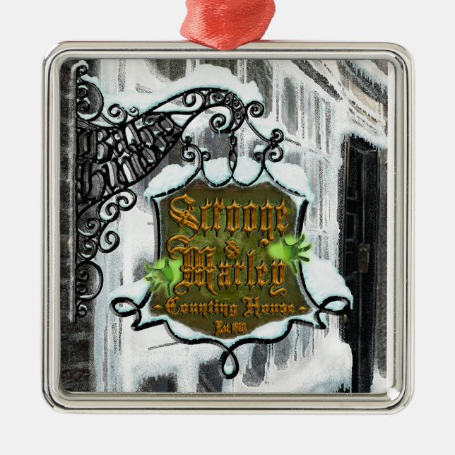 Scrooge&MarleySignScene Silbernes Ornament (Vorne)