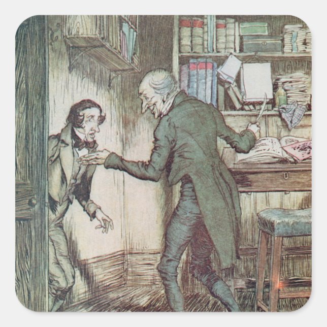 Scrooge und Bob Cratchit Quadratischer Aufkleber (Vorderseite)