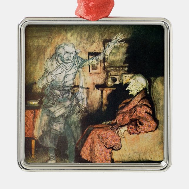 Scrooge und der Geist von Marley Silbernes Ornament (Vorne)