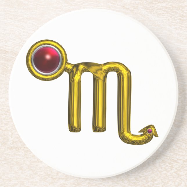 SCROPIO ZODIAC BIRTHDAY JEWEL Gold Red Grenade Getränkeuntersetzer (Vorne)
