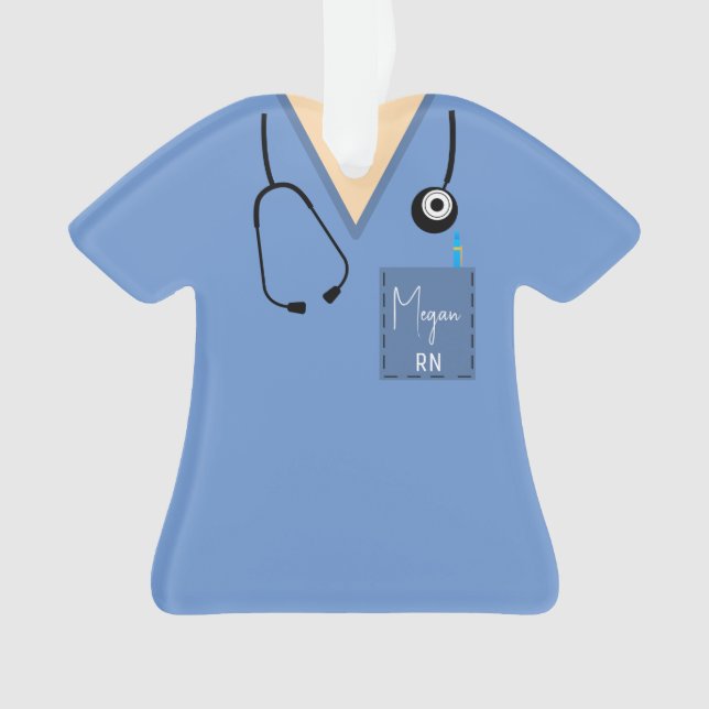 Scrub Top Ornament - chirurgisches Blau mit heller (Vorderseite)