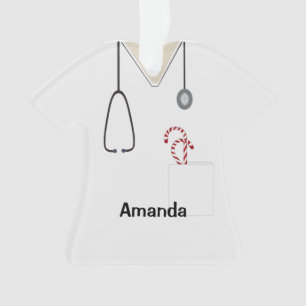 Scrubs Uniform Nurse White Christmas Candy Shirt Ornament