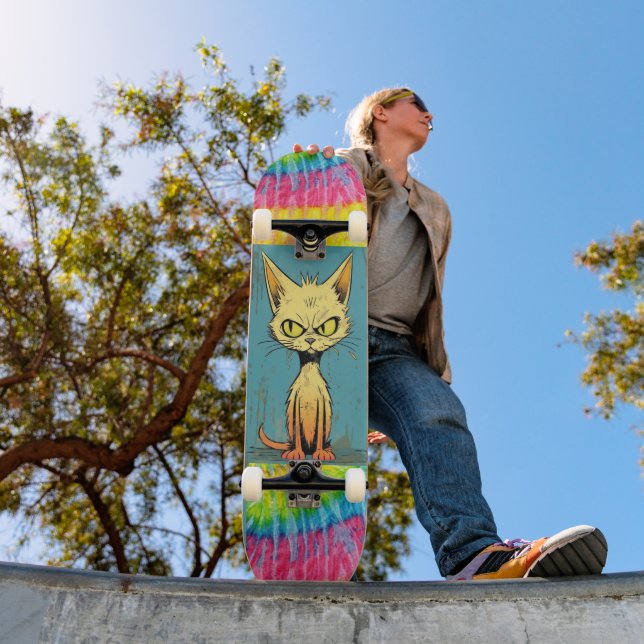 Scruffy Cat Art lustiges Skateboard Deck (Außenbereich 1)