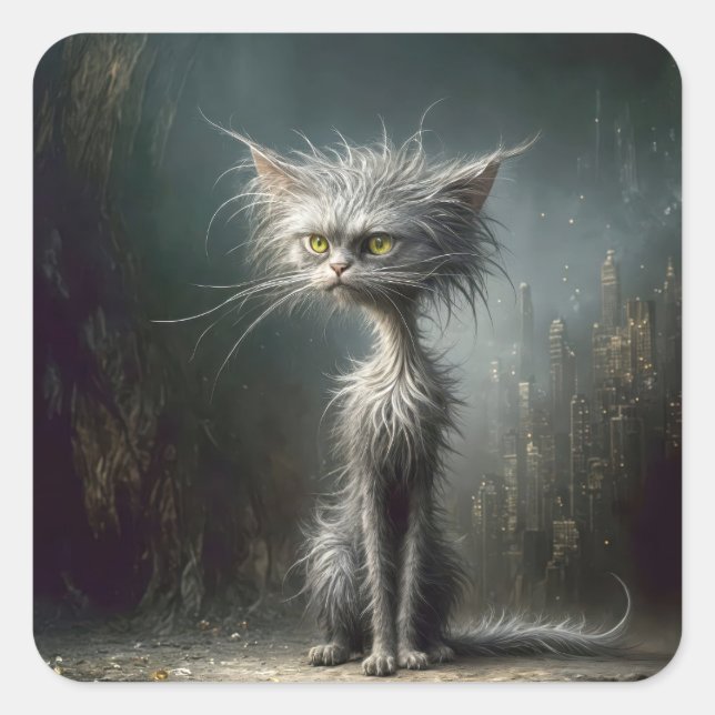 Scruffy Cat Quadratischer Aufkleber (Vorderseite)