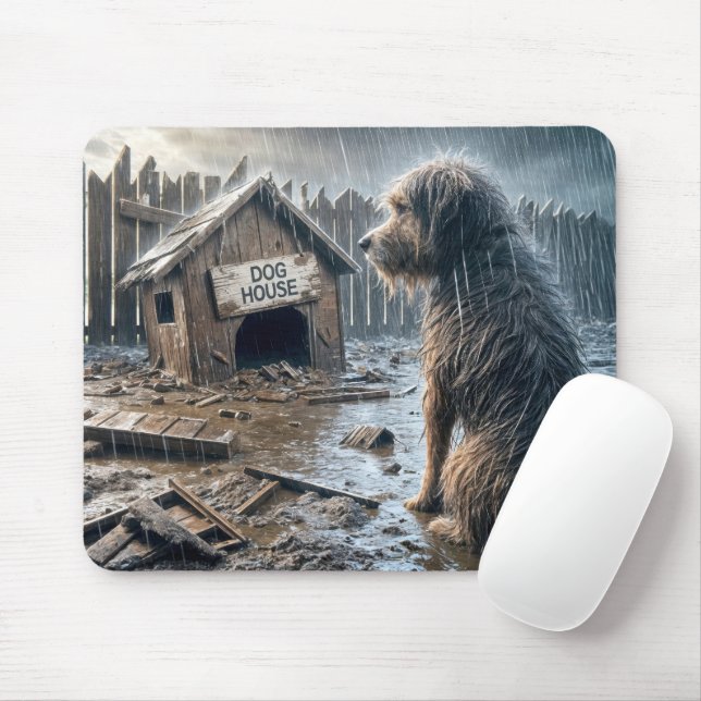 Scruffy Dog Staring in seinem Doghouse Mousepad (Mit Mouse)