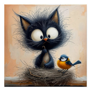 Scruffy mit Augen Katze, die einen Wurm für einen  Poster