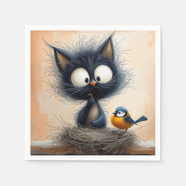 Scruffy mit Augen Katze, die einen Wurm für einen  Serviette (Vorderseite)