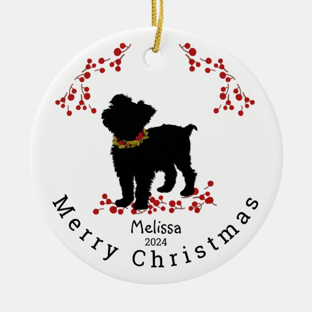 Scruffy Mutt Berry Merry Weihnachtsdekoration Keramik Ornament (Vorne)