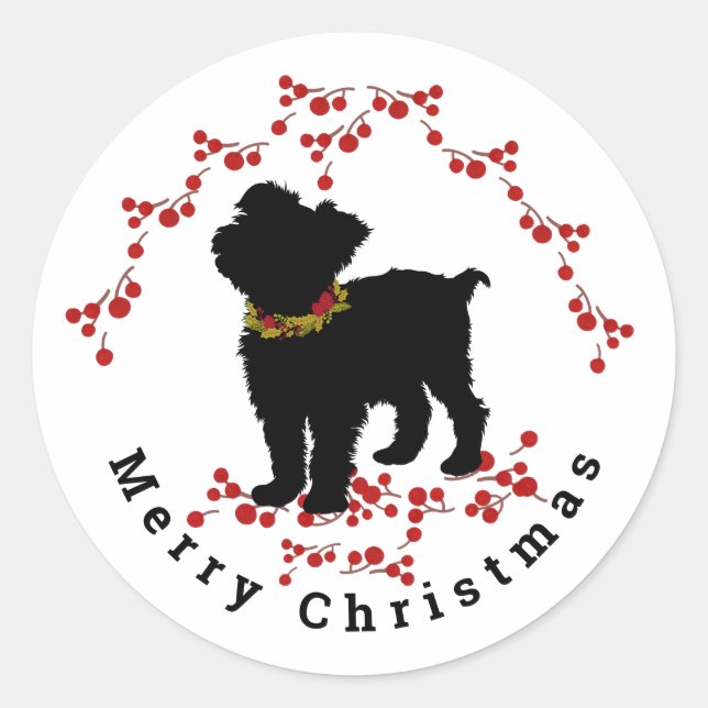 Scruffy Mutt Berry Merry Weihnachtssticker Runder Aufkleber (Vorderseite)