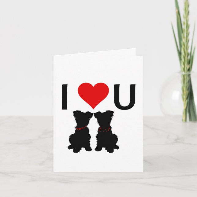 Scruffy Mutts "I Liebe U" Faltkarte des Valentins Karte (Vorderseite)