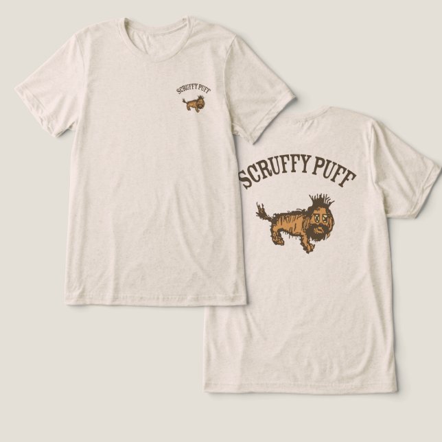 Scruffy Puff dog Tri-Blend Shirt (Design Vorderseite & Rückseite)