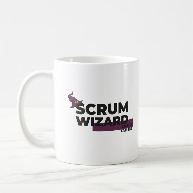 Scrum Master, Scrum Wizard Chaos gezähmt Kaffeetasse (Links)
