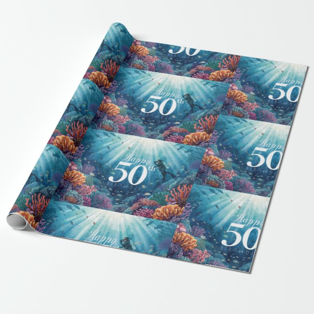 Scuba 50th birthday underwater birthday card  geschenkpapier (Ungerollt)