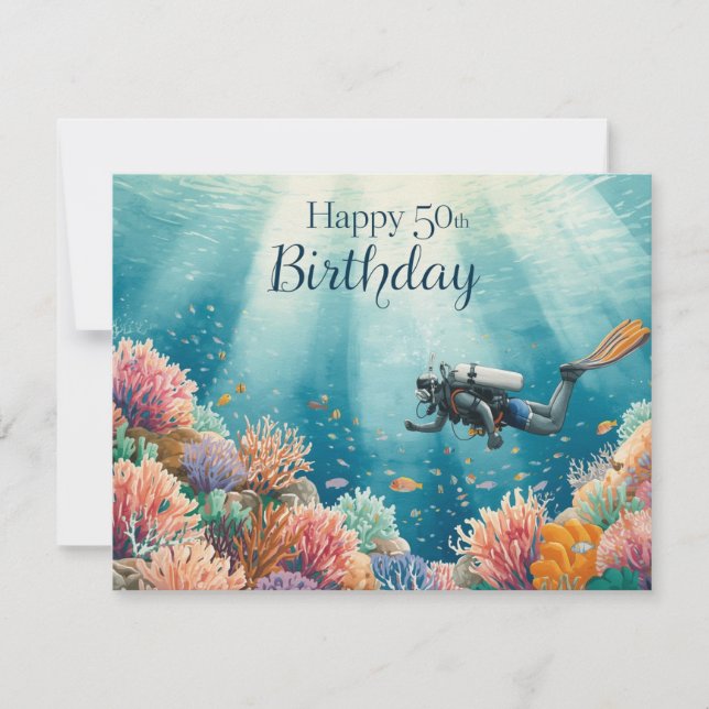 Scuba 50th birthday underwater birthday card  karte (Vorderseite)