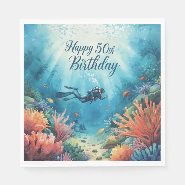 Scuba 50th birthday underwater birthday card  serviette (Vorderseite)