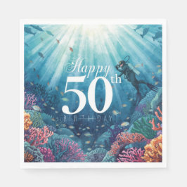 Scuba 50th birthday underwater birthday card  serviette